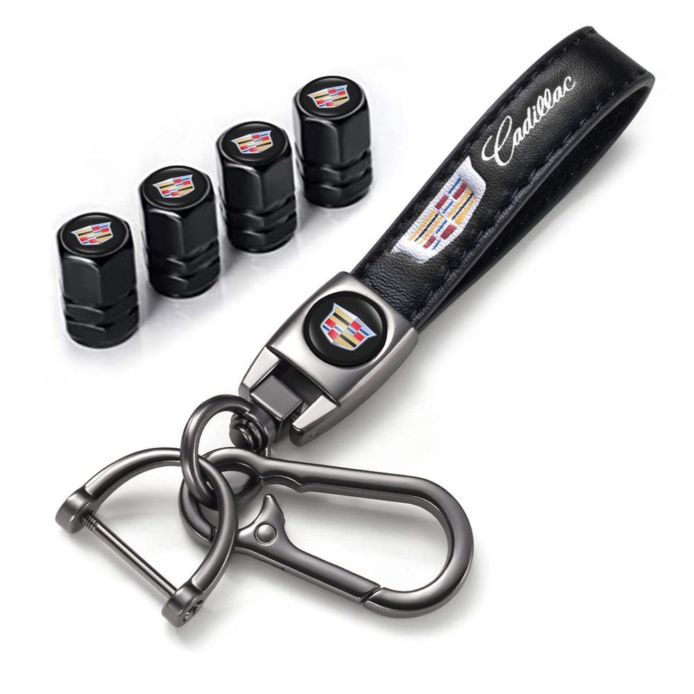FRVON front view showing key lanyard and four valve caps, stylish practical set