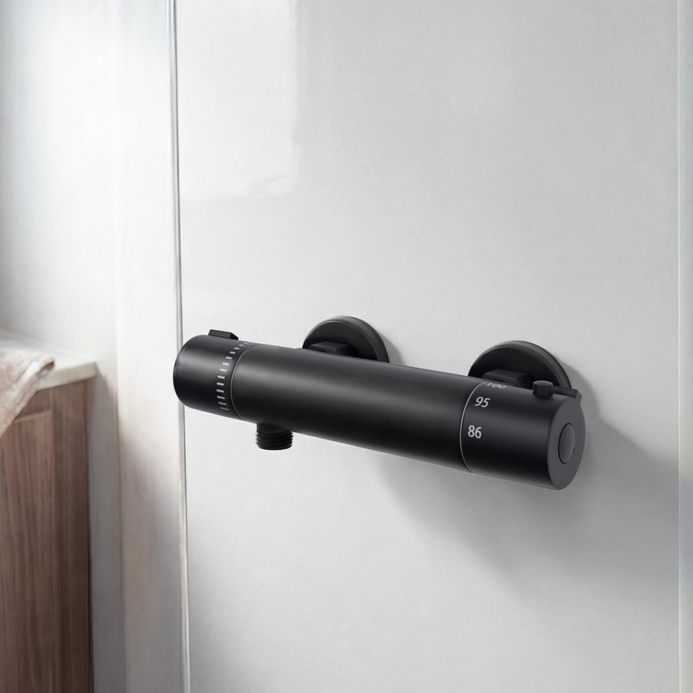 FUGO front view of valve showing sleek black finish and controls, enhancing RV aesthetics