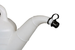 Funnel King screw-on cap and top opening keeping fluids contained between uses for safety