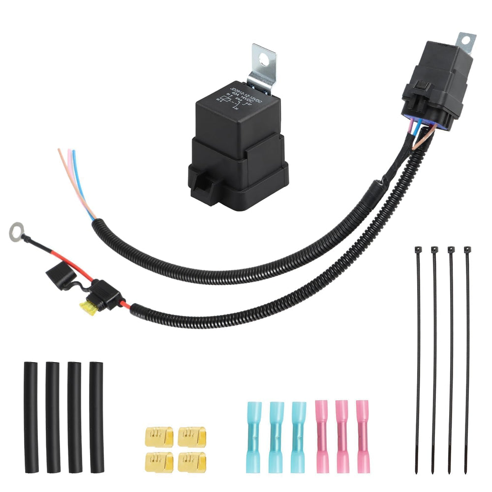 FUSCH relay harness front view showing connector and secure fit benefit
