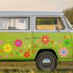 Fuutreo front view of 12 sticker sheets showing colorful daisies and variety