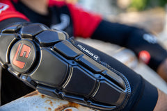 G-Form elbow guards in use on mountain bike demonstrating confident movement