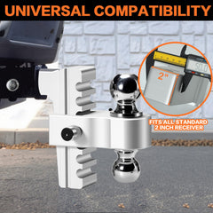 GAFONAXDRI dual-ball mount view, illustrates 2" and 2-5/16" towing capacity