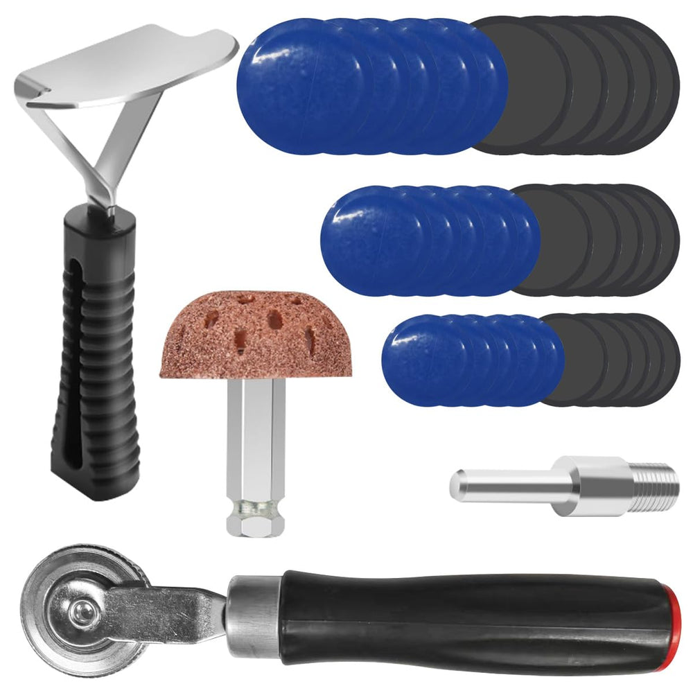 GAOLAOSY kit front view showing tools and patches for convenient repairs