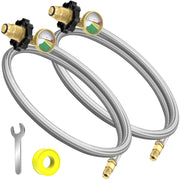 GardenNow front view of two 24 inch propane pigtail hoses, shows packaged set, ready-to-install