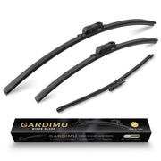 GARDIMU front wiper blade packaging showing complete 3-piece kit and benefits
