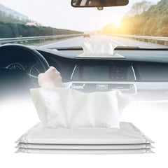 Gatherfun tissues in a car visor holder demonstrating convenient access benefit