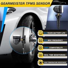GEARMEISTER close-up of sensor valve stem detail showing durable seal and leak prevention