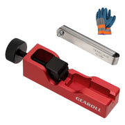 GEAROLL front view of gap tool and steel feeler gauge shows compact design and easy setup