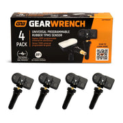 GEARWRENCH front view of 4-pack TPMS sensors showing label and contents benefits quick replacement