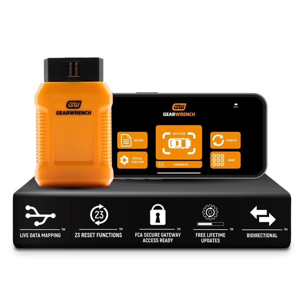 GEARWRENCH GWSMARTBT front view showing compact dongle and label, benefit: portable diagnostics