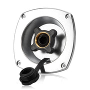Gedlex chrome front mount inlet showing polished face and easy hookup benefit