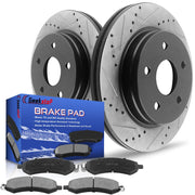 Geekstop front rotor and pad kit packaging showing all components and convenience
