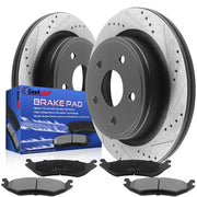 Geekstop rear brake kit packaging showing included rotors and pads benefit simple replacement