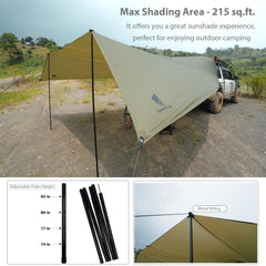 GEERTOP awning mounted on SUV tailgate showing instant sheltered living benefit
