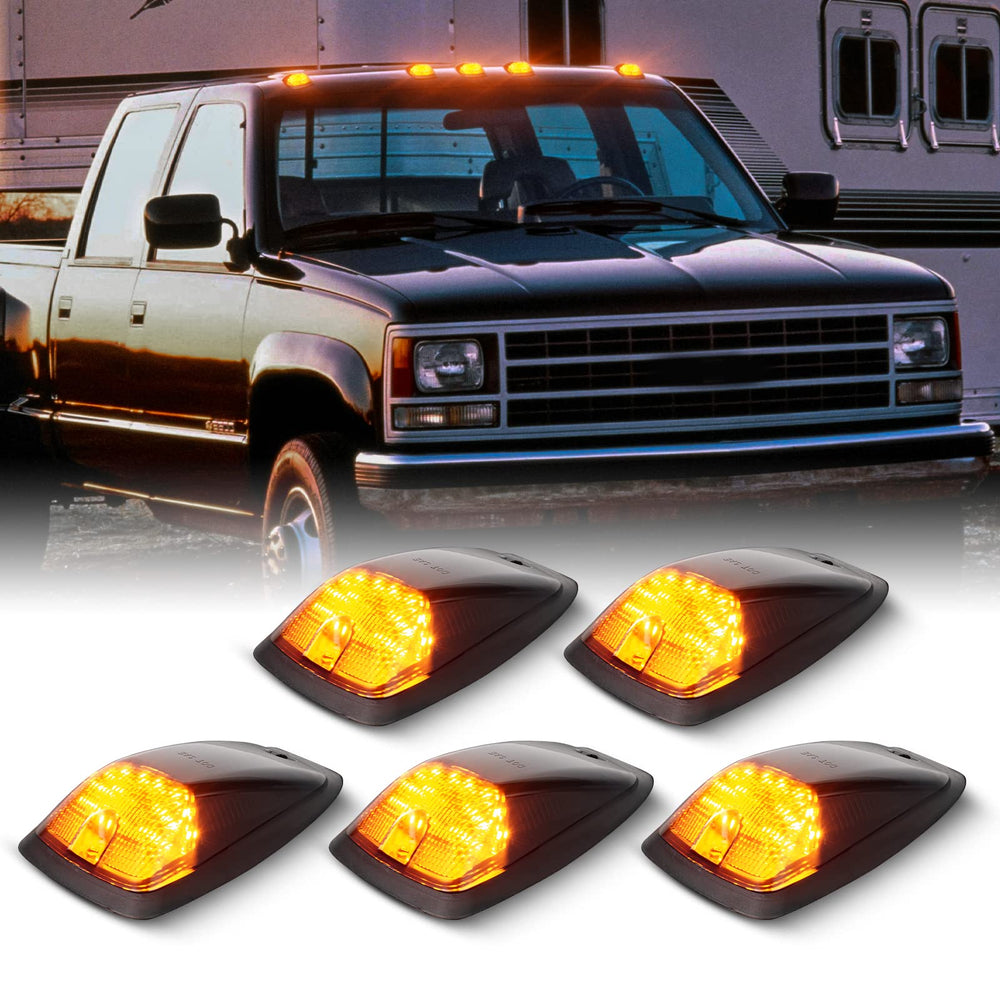 Gempro front view of five smoked-lens amber marker lights showing direct-fit benefit