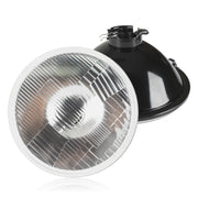Generic brand 7-inch headlight front view showing chrome housing and glass lens for improved visibility
