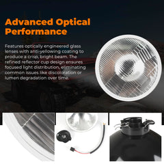 Generic mounted headlight in vehicle at night showing brighter roadway illumination