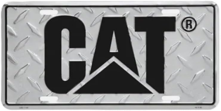 Generic CAT front view silver and black plate showing bold logo and durable finish