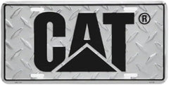 Generic CAT front view silver and black plate showing bold logo and durable finish
