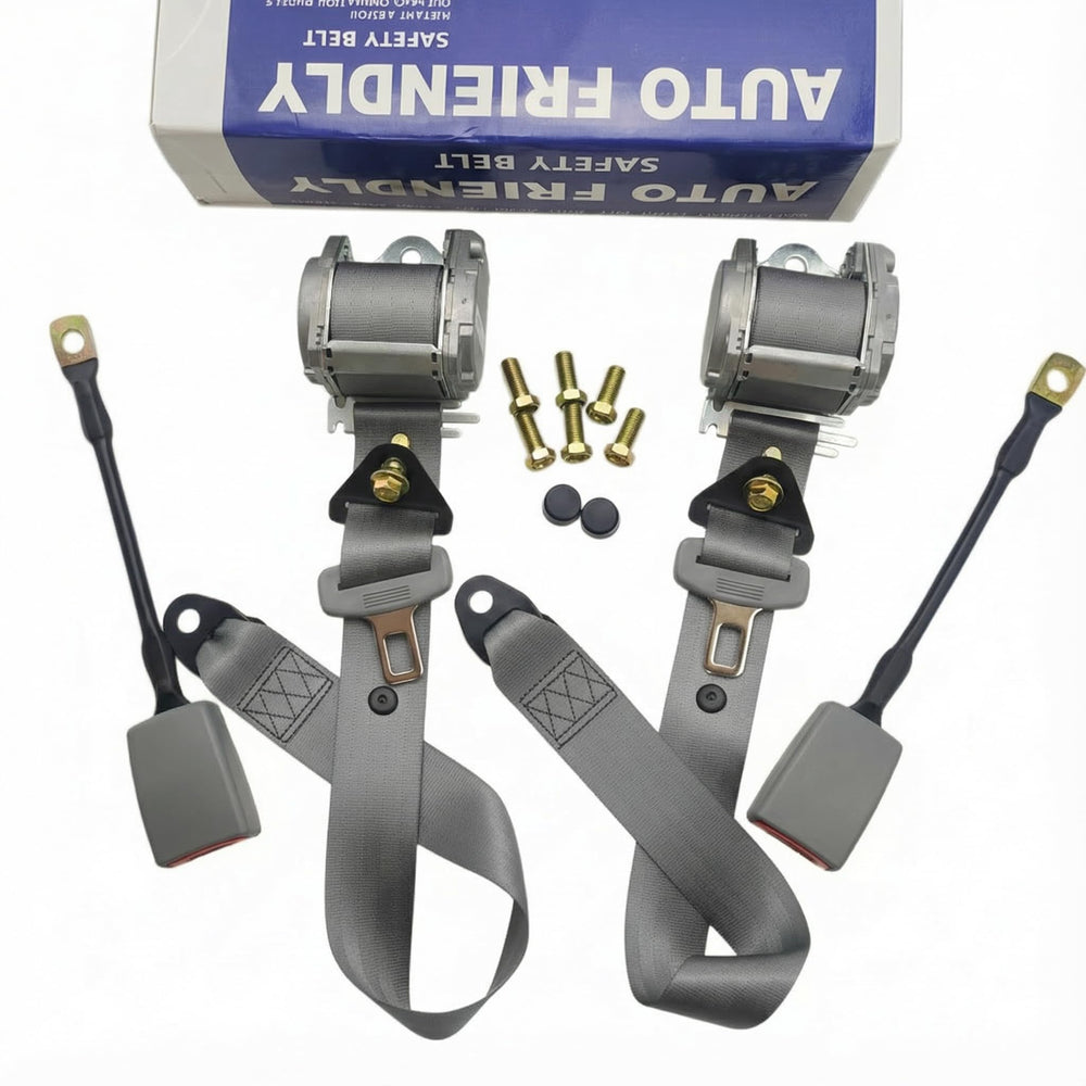 Generic front view of gray seat belt pads showing full kit comfort