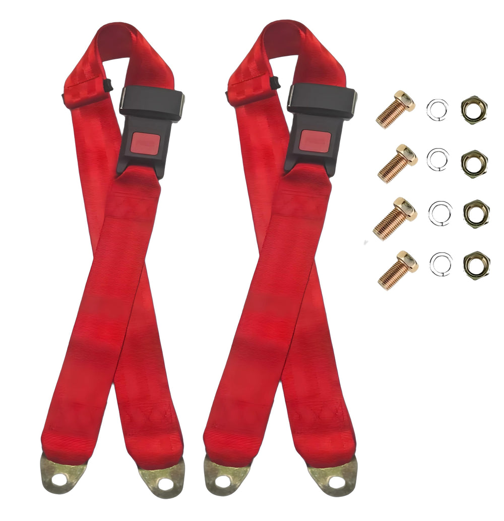 Generic red seat belt pads front view showing padding and buckle for comfort