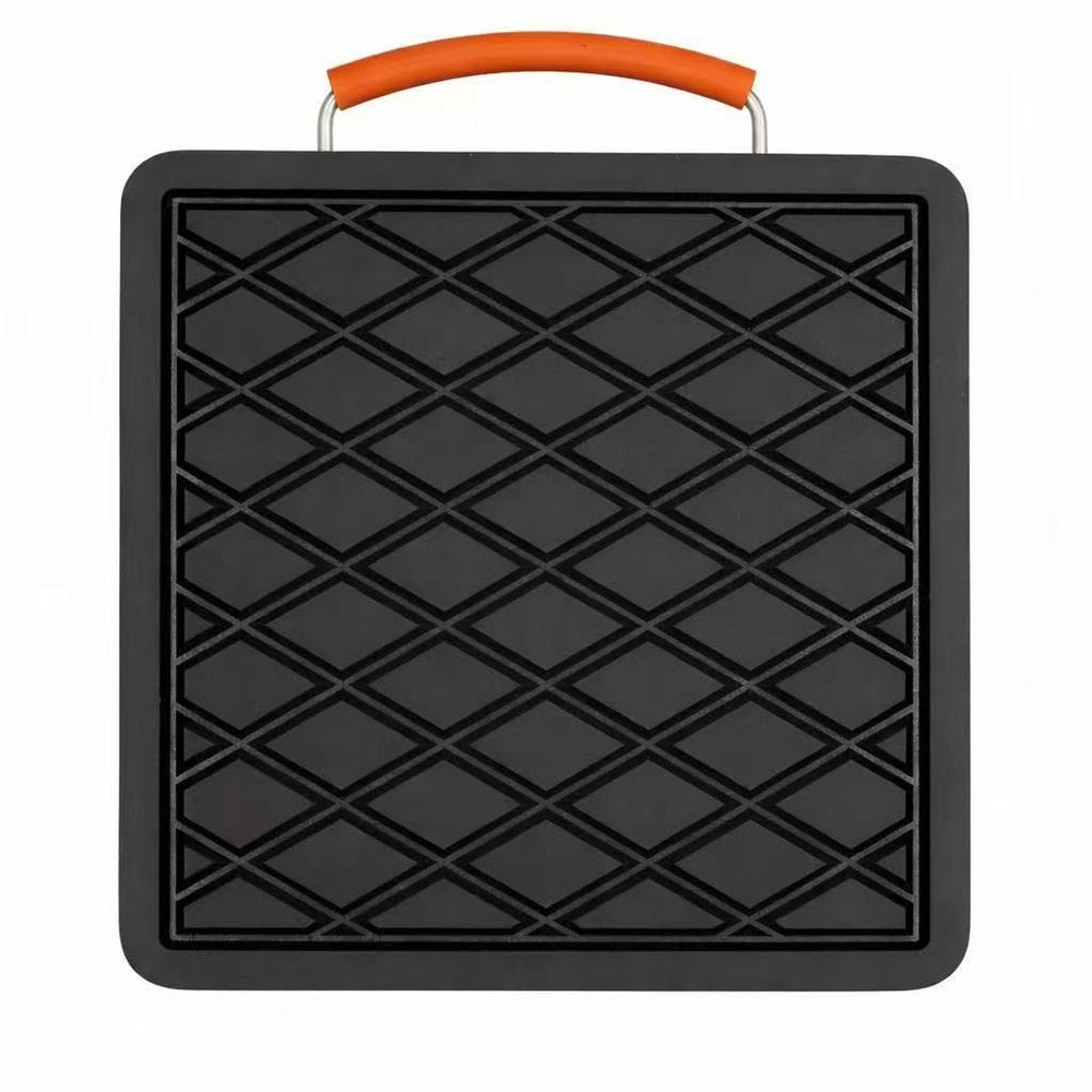 Generic outrigger pad front view showing full 12x12 surface and stability benefit