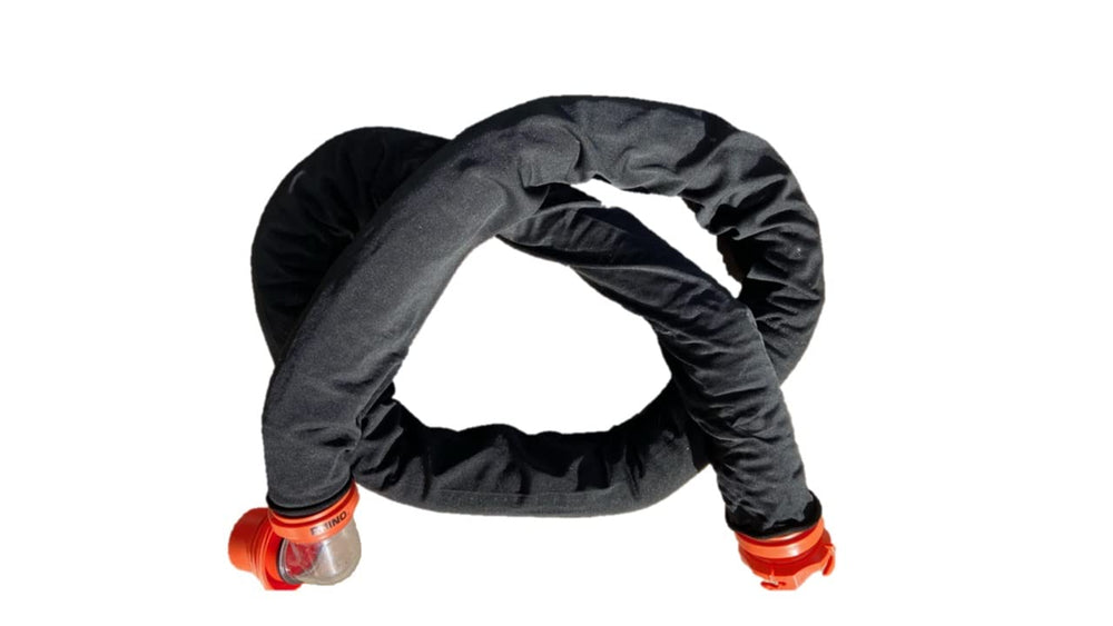 Generic front view of RV hose sock showing full-length protection and easy handling