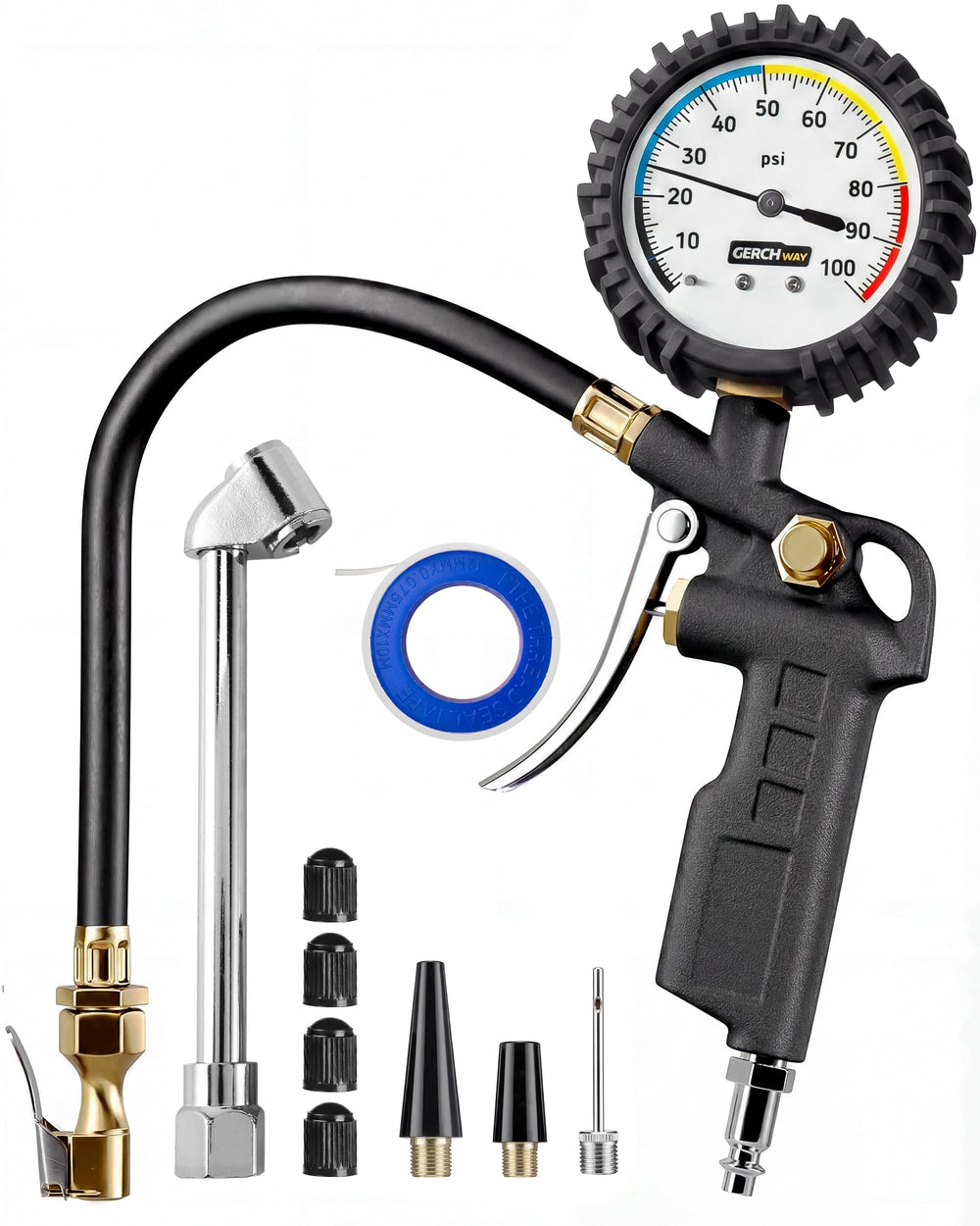 GERCHWAY front view showing gauge and inflator for reliable compressor use