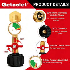 Getoolet close-up of brass elbow and threads highlighting durable corrosion-resistant construction