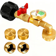 Getoolet adapter front view showing gauge and elbow for fast refills