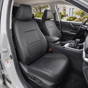 GIANT PANDA front view of black seat covers showing neat fit and protection