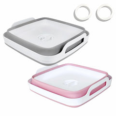 GIMWA front view of gray and pink basins showing compact pair and color contrast