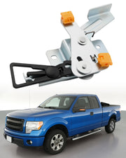 Gledewen front view of tailgate latch bracket assembly showing mounting points and lock for secure closure