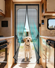 Gociean front view of packaged RV screen door showing complete kit and benefits