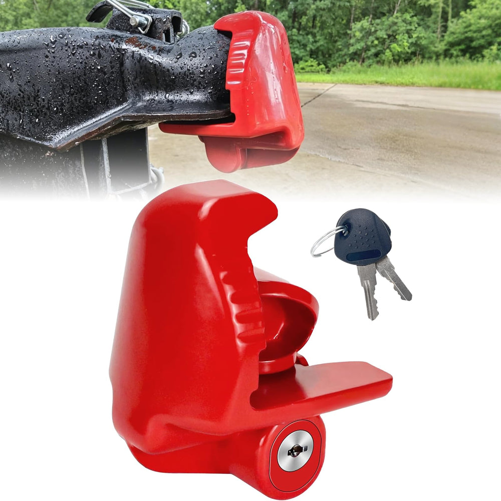 GOLOVEEE front view of red coupler lock showing durable build and deterrent color