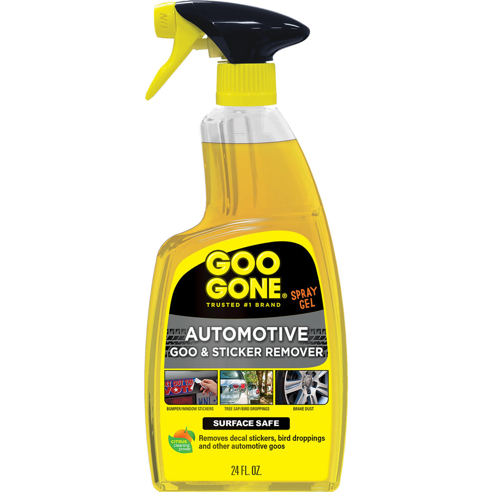 Goo Gone front label showing 24 ounce bottle and product benefits