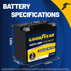 Goodyear AUX14-AGM top terminals close-up showing easy hookup benefit