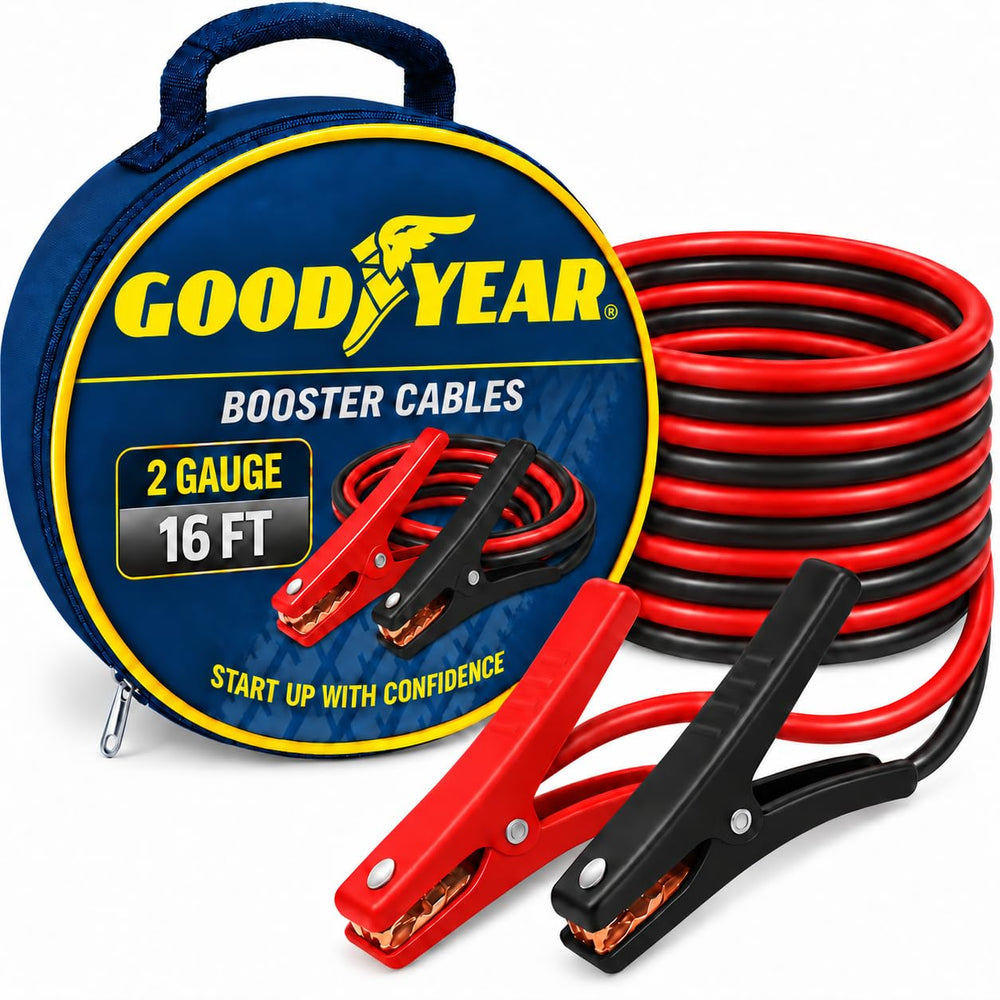 Goodyear front packaging showing jumper cables and case for easy selection