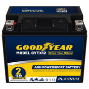 Goodyear battery front angle view showing compact casing and quick fit