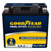 Goodyear GYTX14 front view showing compact battery and ready-to-install design