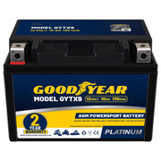 Goodyear battery front view showing compact durable casing and ready-to-install benefit
