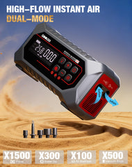 GOOLOO inflating an SUV tire demonstrating fast 0–35 PSI inflation capability