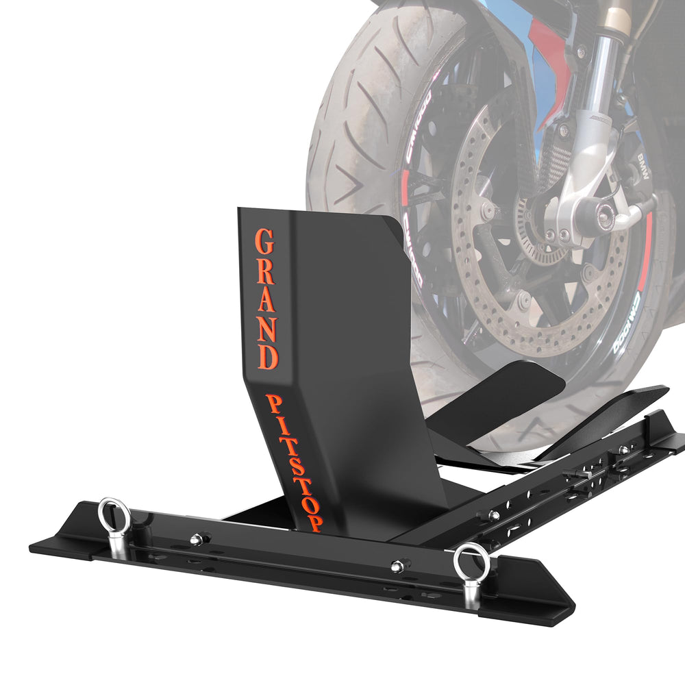 GRAND PITSTOP front view of wheel chock showing secure wheel hold benefit