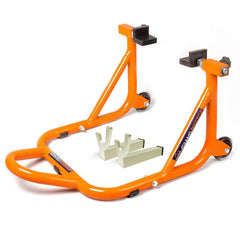 GRAND PITSTOP front view of orange paddock stand showing stable lift benefit