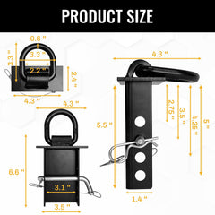 Grandroad Auto D-ring side profile with 1/2 inch hitch pin demonstrating secure fit