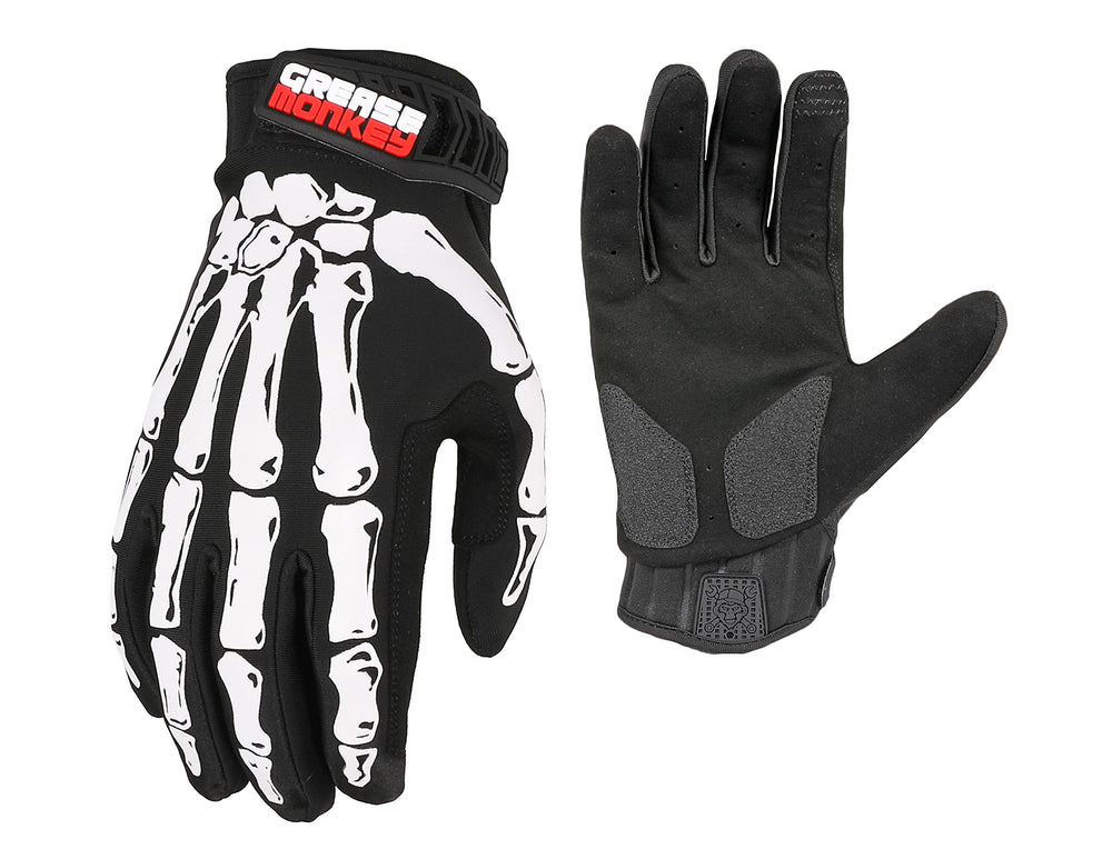 GREASE MONKEY front view of Bones Black Out gloves showing fit and style for protection