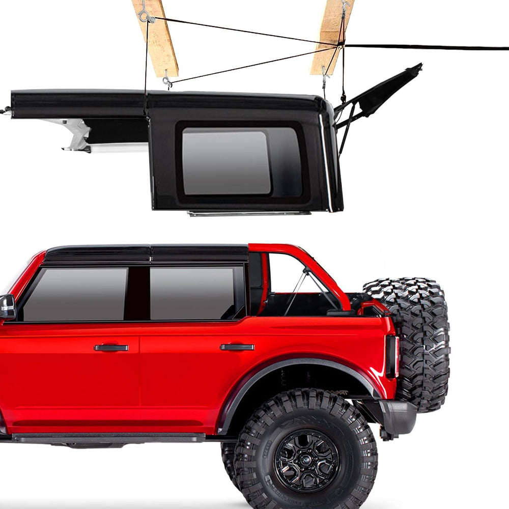 GRERTY front view hoist mounted with Jeep hardtop, saves floor space