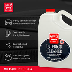 Griot's Garage spraying cleaner on car seat fabric for fast soil removal