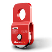 GRIZZEX front view of snatch block showing red powder coat and compact shape, durable finish benefit